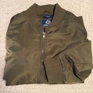 American Rag Olive Sateen Full Zip Bomber Jacket Mens Large